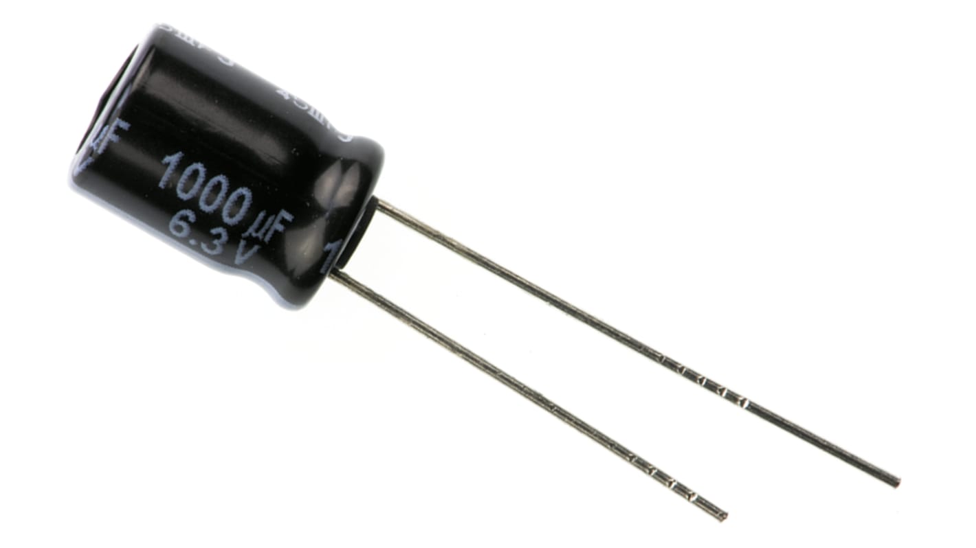 Panasonic FR, THT Aluminium-Elektrolyt Kondensator 1000μF ±20% / 6.3V dc, Ø 8mm x 11.5mm, bis 105°C