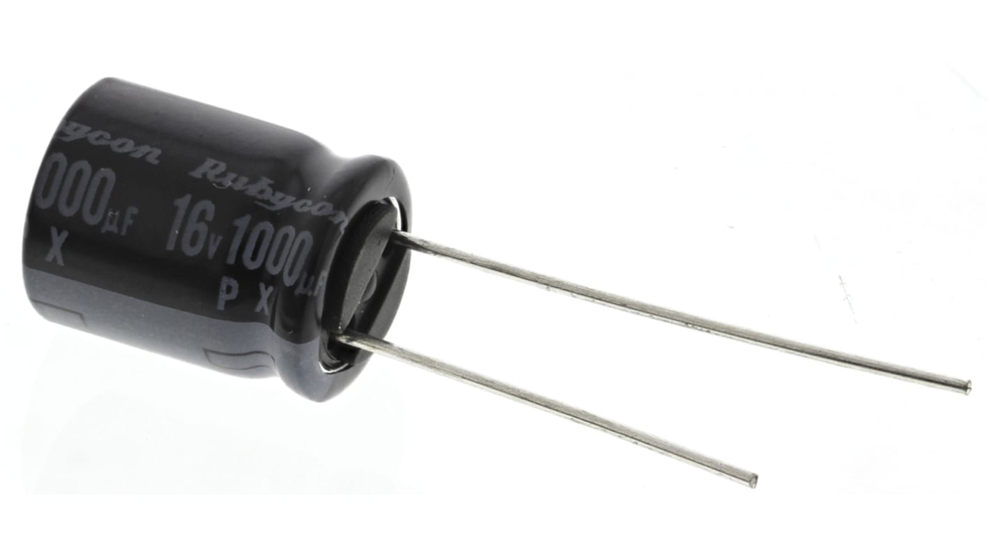 Rubycon 1000μF Aluminium Electrolytic Capacitor 16V dc, Radial, Through Hole - 16PX1000MEFC10X12.5