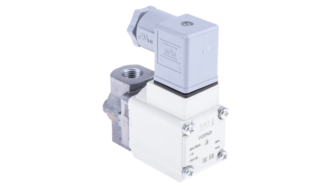 Válvula de solenoide SMC VX22 de 2 puertos, Hembra G de 1/4 pulg., Directo, NC de 24 Vdc