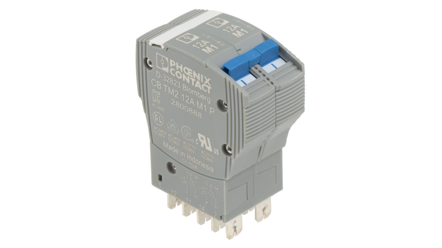 Phoenix Contact TRABTECH Thermal Circuit Breaker - CB TM2 12A M1 P 2 Pole, 12A Current Rating