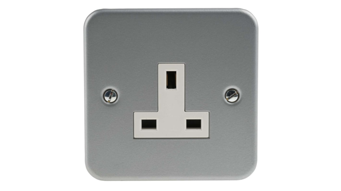 RS PRO Grey 1 Gang Plug Socket, 0 Poles, 13A, Type G British, Indoor