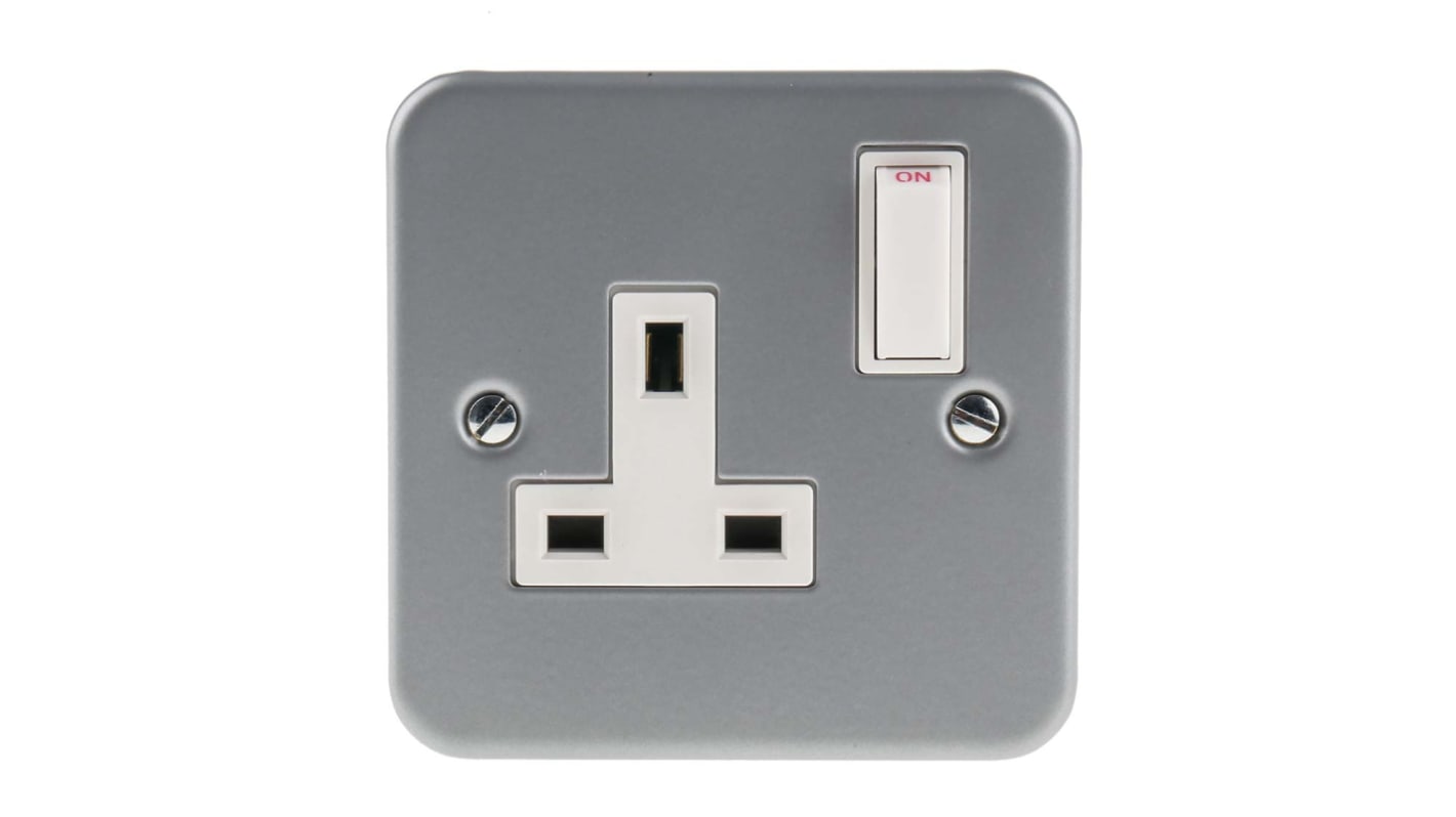 Presa elettrica, RS PRO, 13A, 1 modulo, IP20, presa Tipo G - inglese, Grigio In interni, Montaggio superficiale 230 V