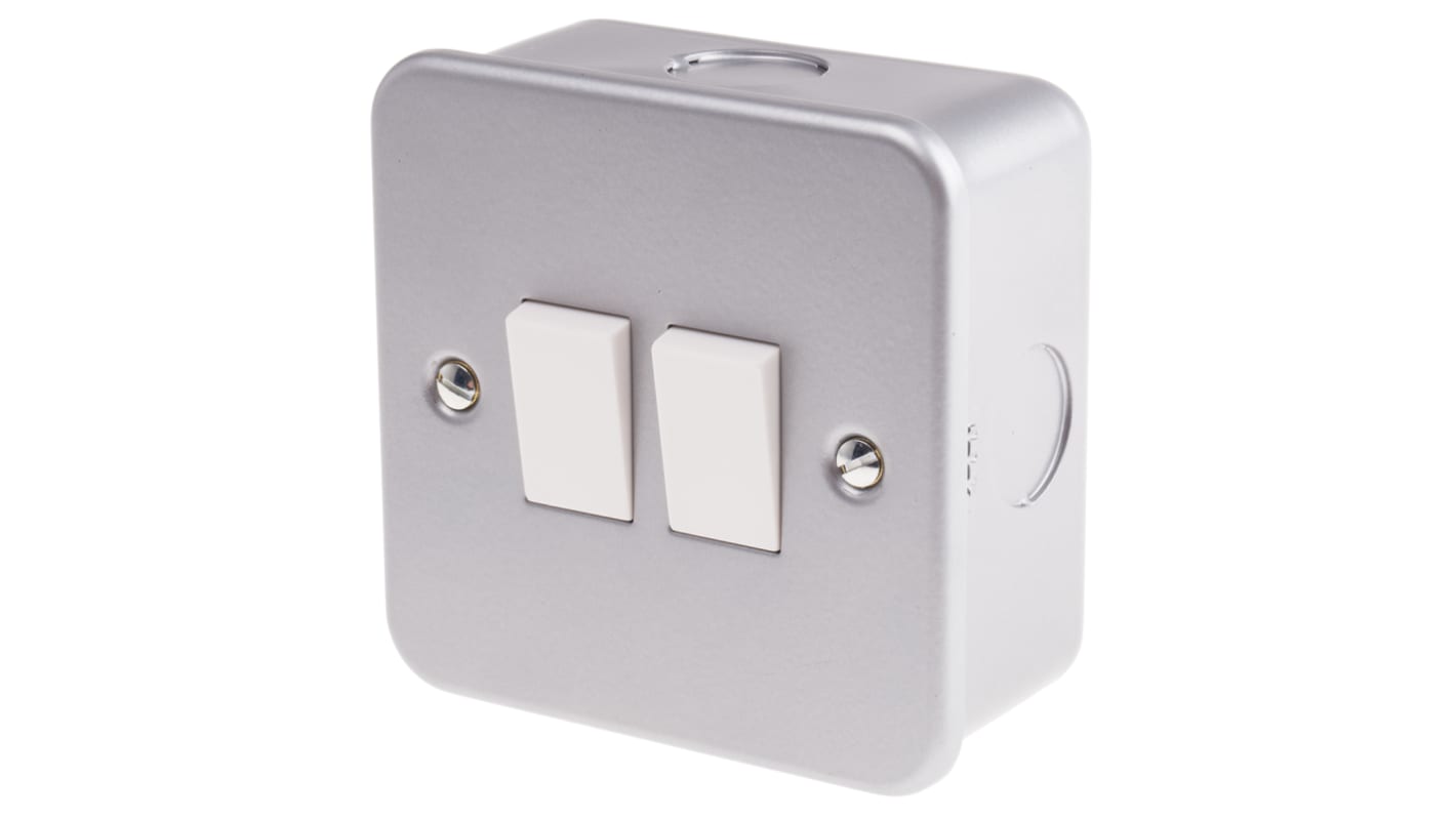 Grey 6 A Grey Rocker Surface Light Switch 5 mm, 2 Way Screwed Matte, 2 Gang BS Standard, 240 V 86.5mm Not Illuminated