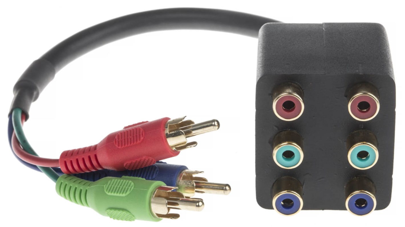 RS PRO Aux Kabel, RCA x 3 / RCA x 6 Stecker Buchse L. 12Zoll Blau, Grün, Rot