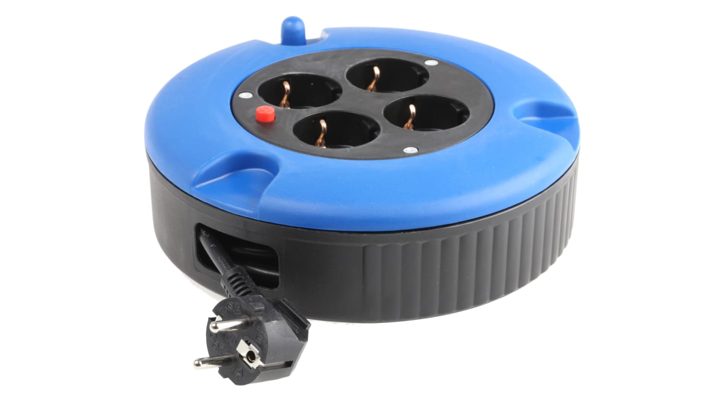 RS PRO 5m 4 Socket Type F - German Schuko Cable Reel, 230 V ac