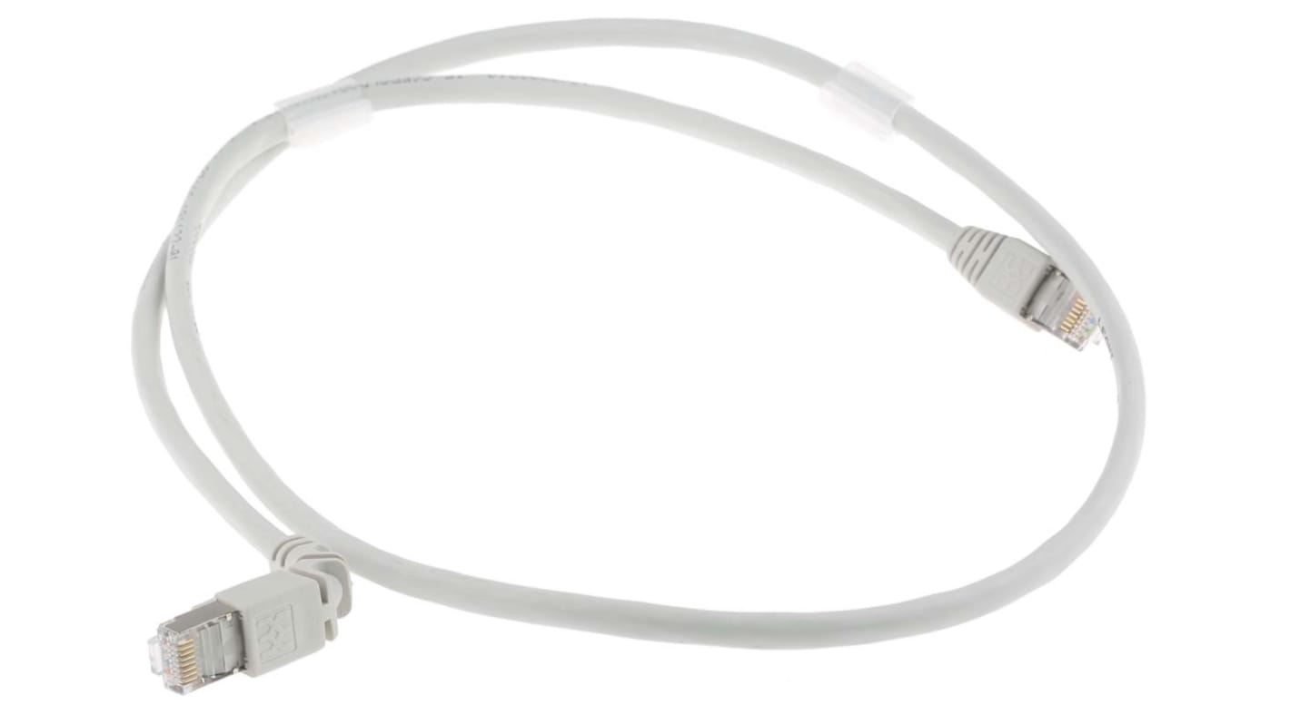 Weidmuller Cat6 Right Angle Male RJ45 to Straight Male RJ45 Ethernet Cable, S/FTP, Grey LSZH Sheath, 1m