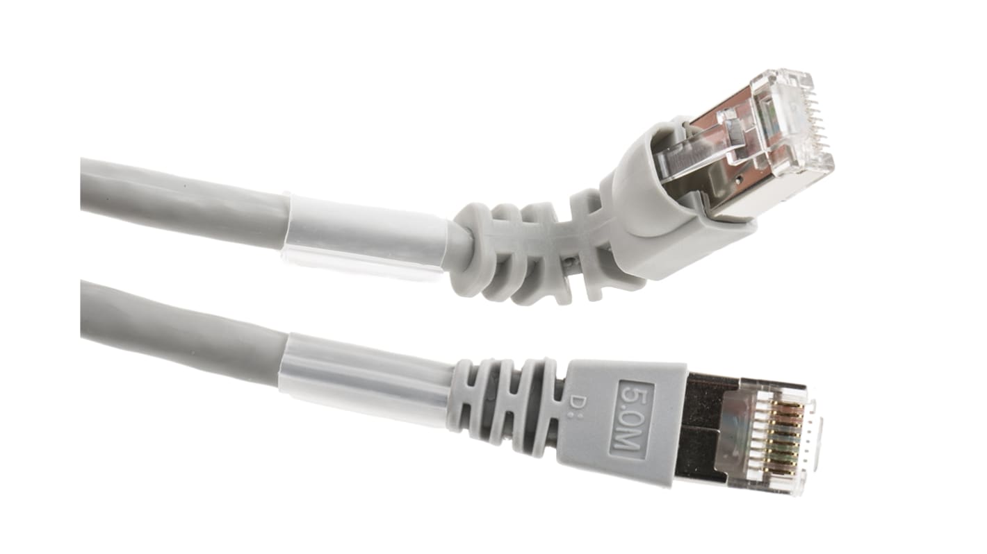 Weidmuller Cat6 Right Angle Male RJ45 to Straight Male RJ45 Ethernet Cable, S/FTP, Grey LSZH Sheath, 5m