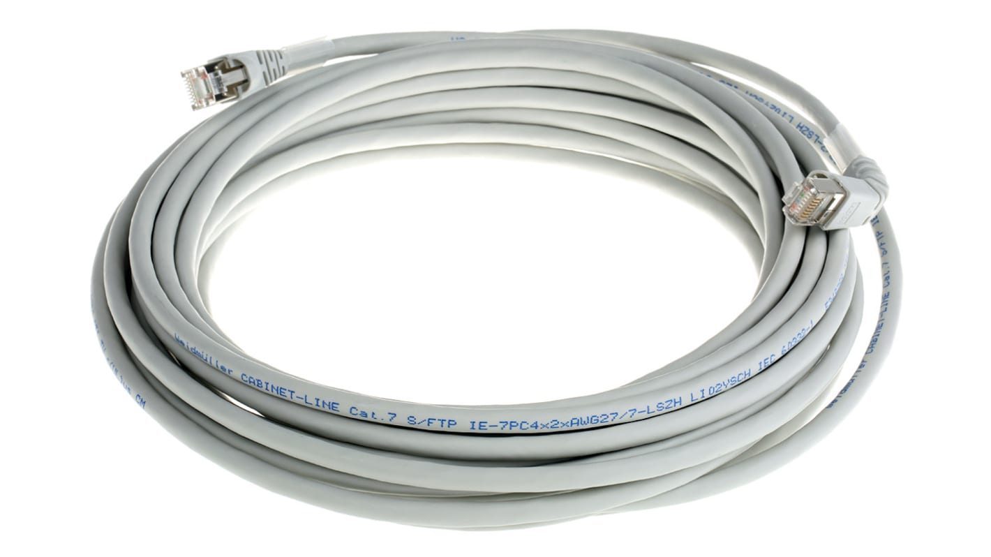 Weidmuller Cat6 Right Angle Male RJ45 to Straight Male RJ45 Ethernet Cable, S/FTP, Grey LSZH Sheath, 10m, Low Smoke