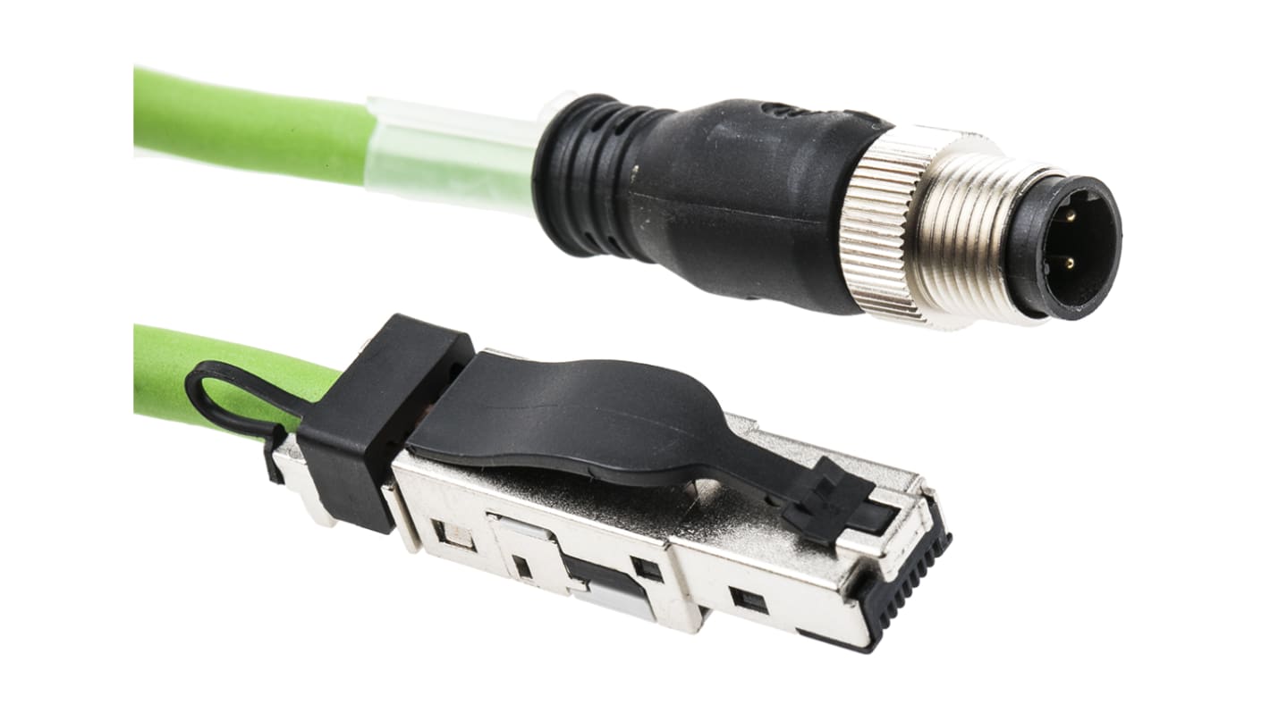 Weidmüller Cat5 M12 to RJ45 Ethernet Cable, Green PUR Sheath, 3m