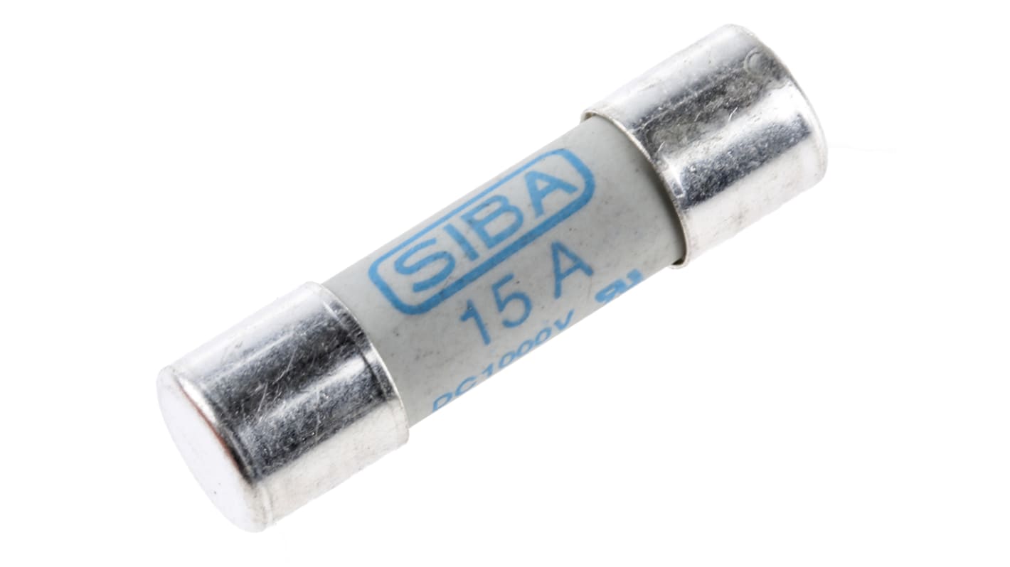 Fusible de cartucho cerámico SIBA, serie URZ, 1kV dc, 15A, 10 x 38mm