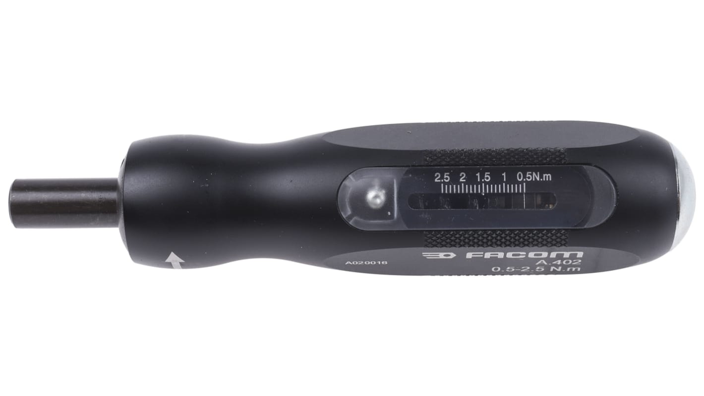 Facom Adjustable Hex Torque Screwdriver, 0.5 → 2.5Nm, 1/4 in Drive, ±6 % Accuracy