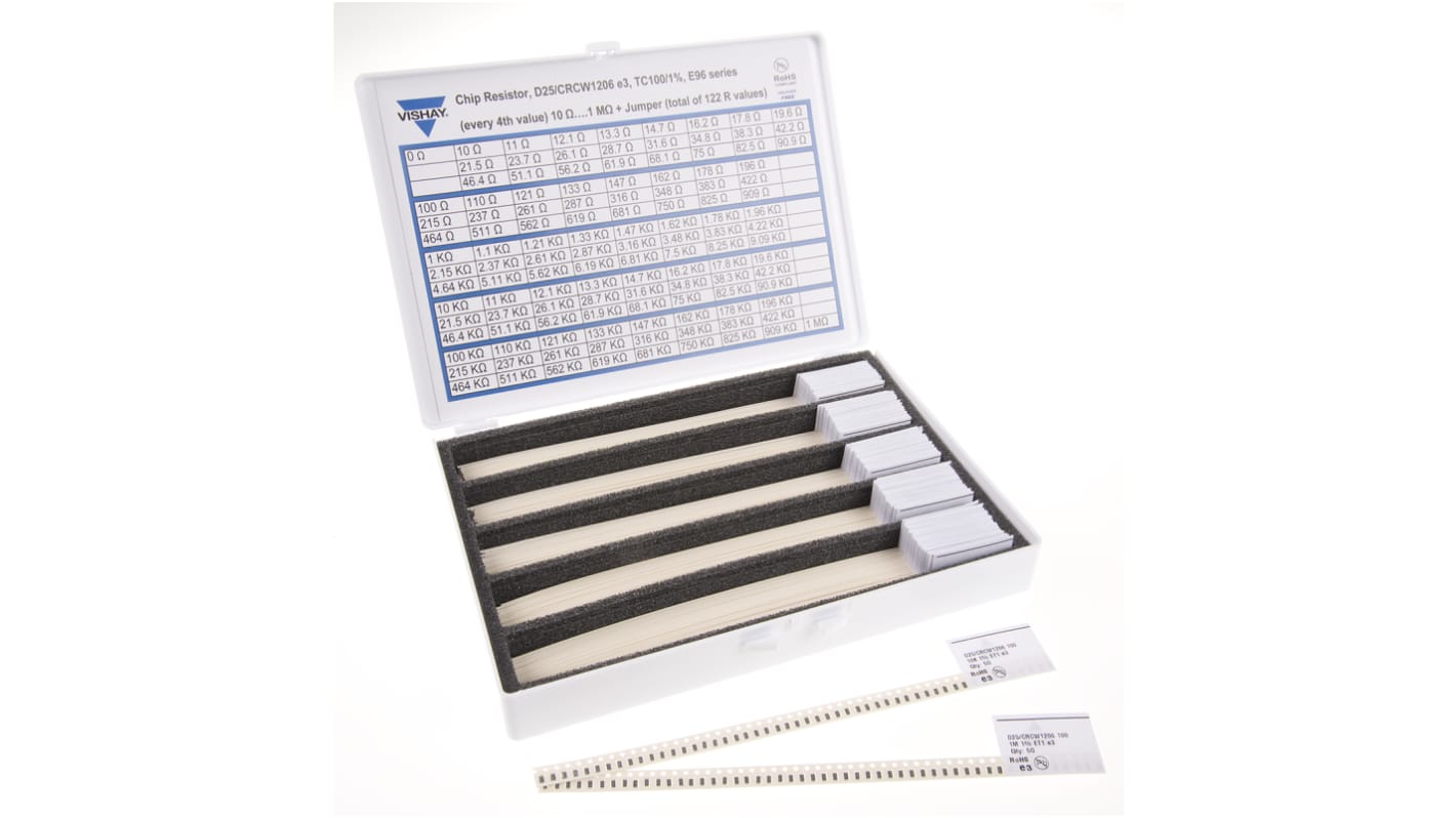 Vishay, D25/CRCW1206 Thick Film, SMT 122 Resistor Kit, with 6100 pieces, 10 Ω → 1MΩ