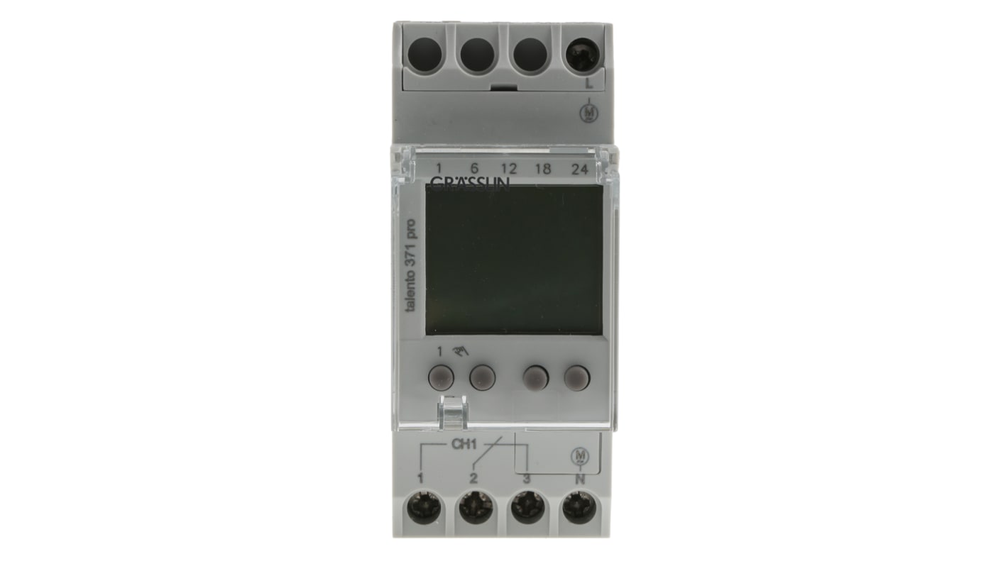 1 Channel Digital DIN Rail Time Switch Measures Hours, Minutes, 110 → 230 V ac