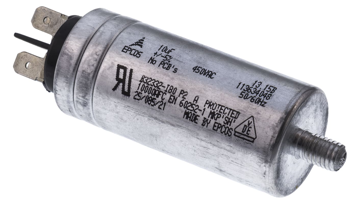 EPCOS B32332 Polypropylene Film Capacitor, 450V ac, ±5%, 10μF, Stud Mount