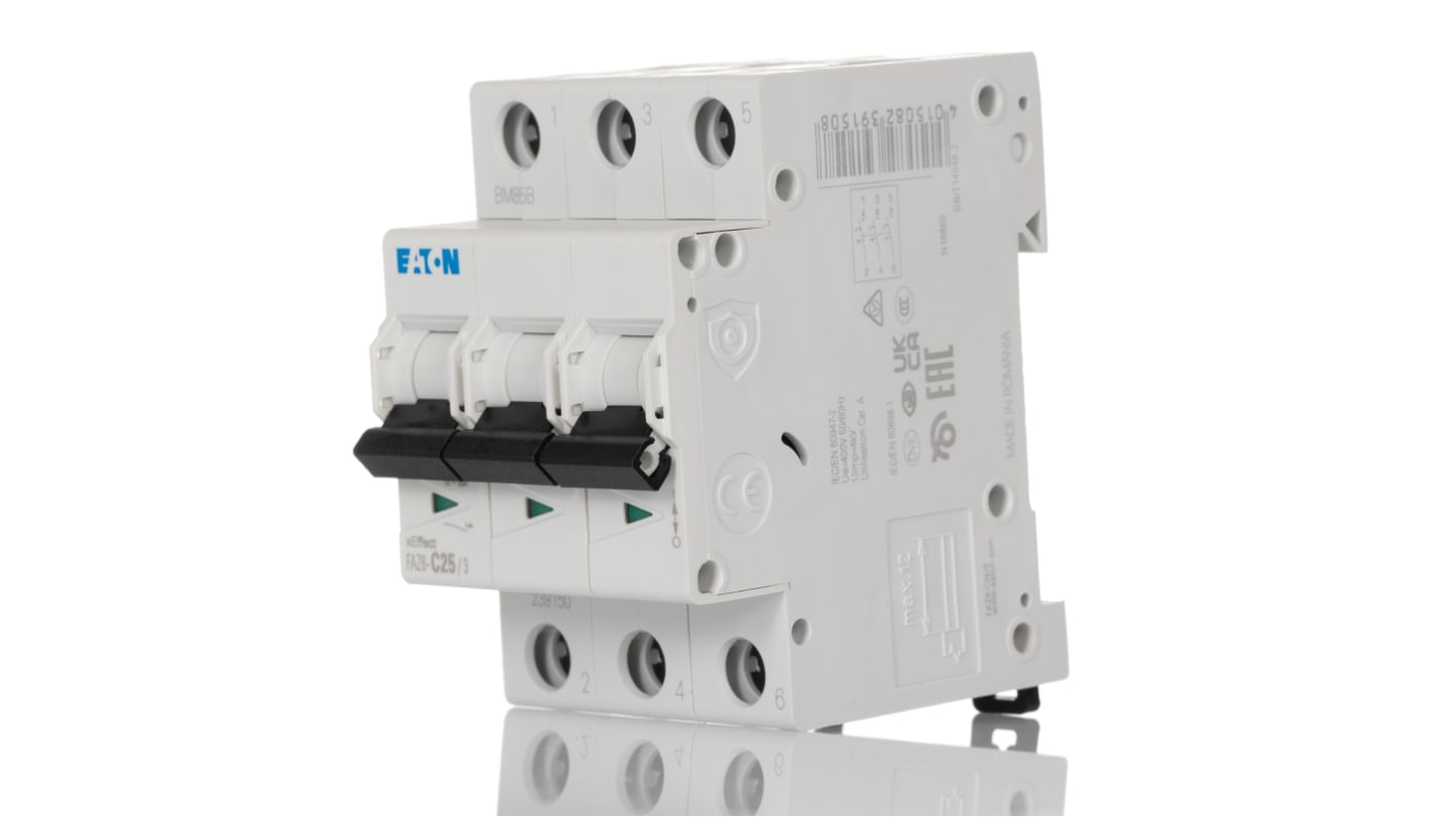 Eaton MCB Leitungsschutzschalter Typ C, 3-polig 25A 230 → 400V, Abschaltvermögen 6 kA xEffect