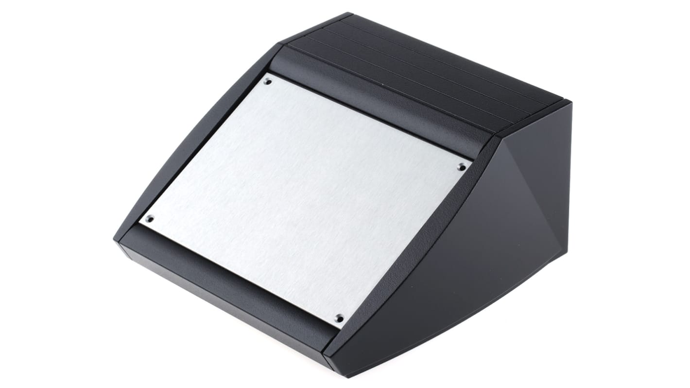 METCASE Unidesk Series Black Aluminium Desktop Enclosure, Sloped Front, 200 x 200 x 102mm