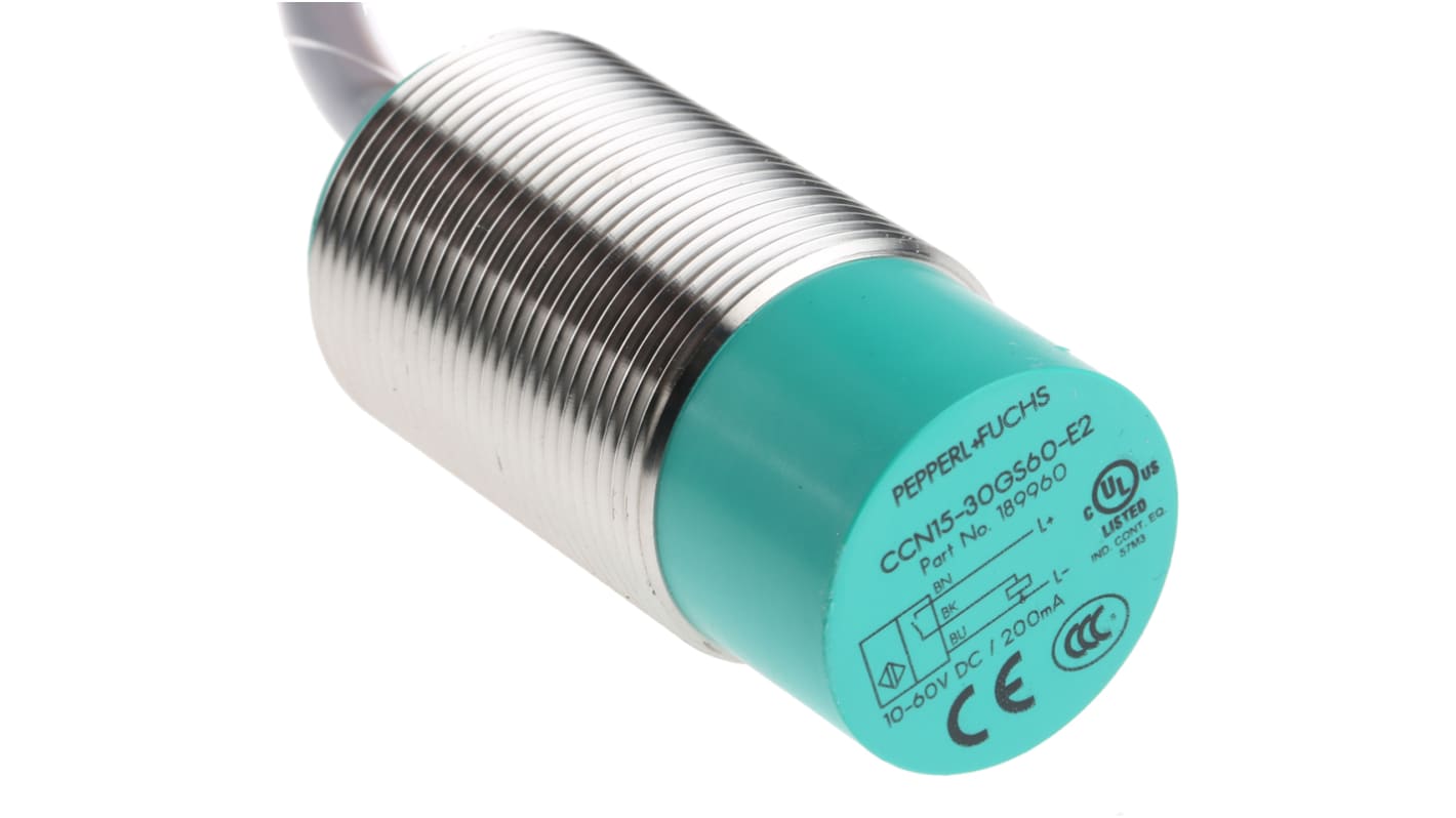 Sensor de proximidad Pepperl + Fuchs, M30 x 1.5, alcance 15 mm, salida PNP, 10 → 60 V dc, IP67