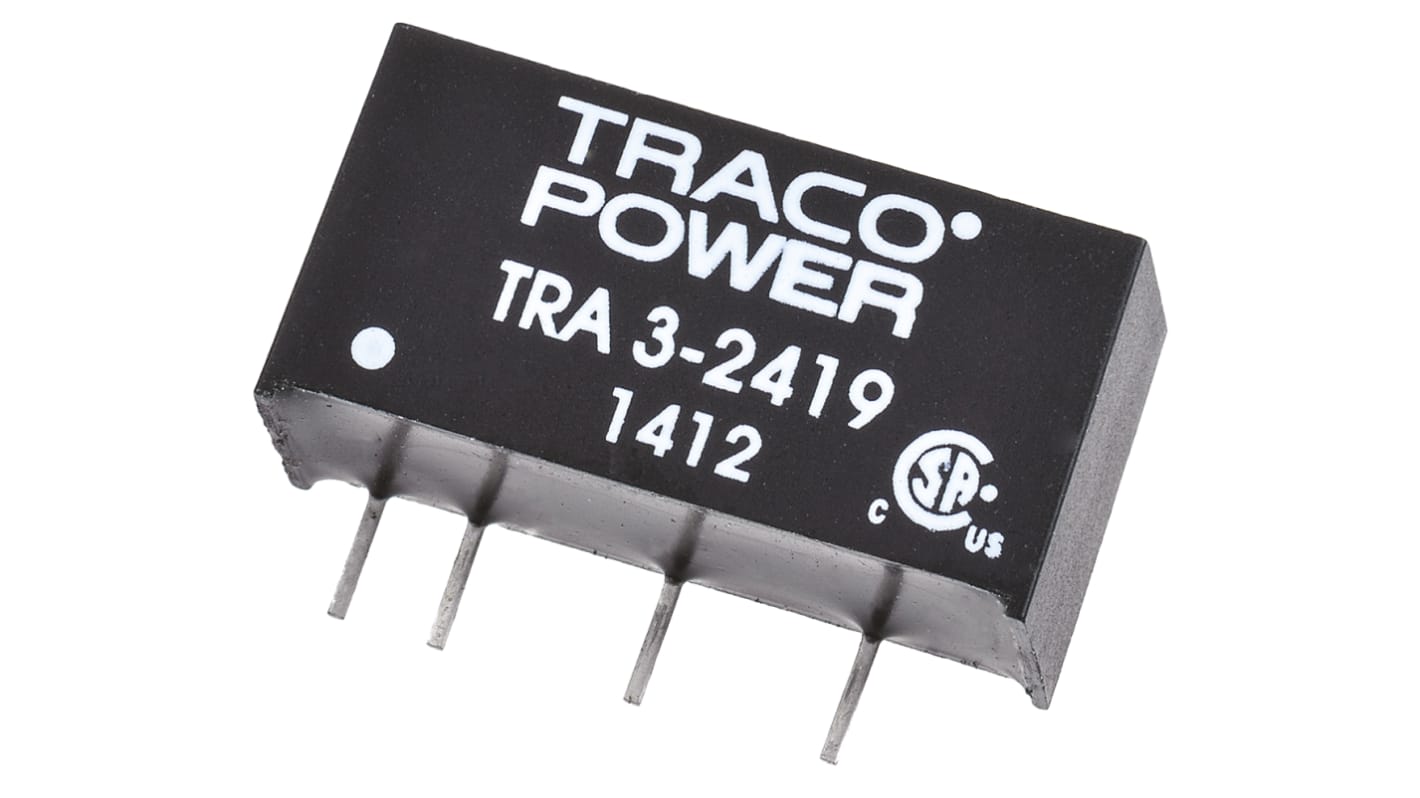 TRACOPOWER TRA 3 DC-DC Converter, 9V dc/ 333mA Output, 21.6 → 26.4 V dc Input, 3W, Through Hole, +85°C Max Temp