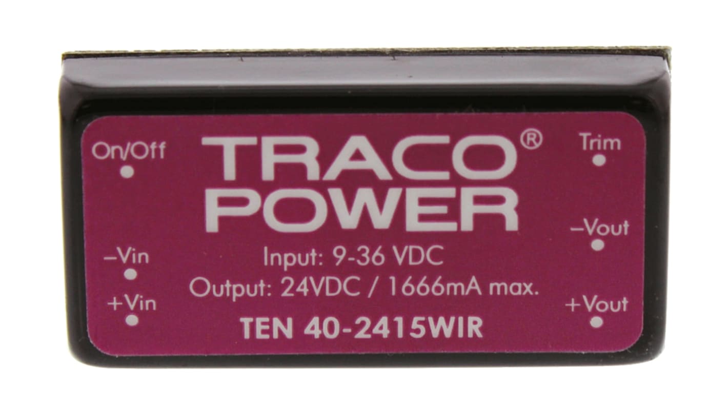 TRACOPOWER DC-DCコンバータ Vout：24V dc 9 → 36 V dc, 40W, TEN 40-2415WIR