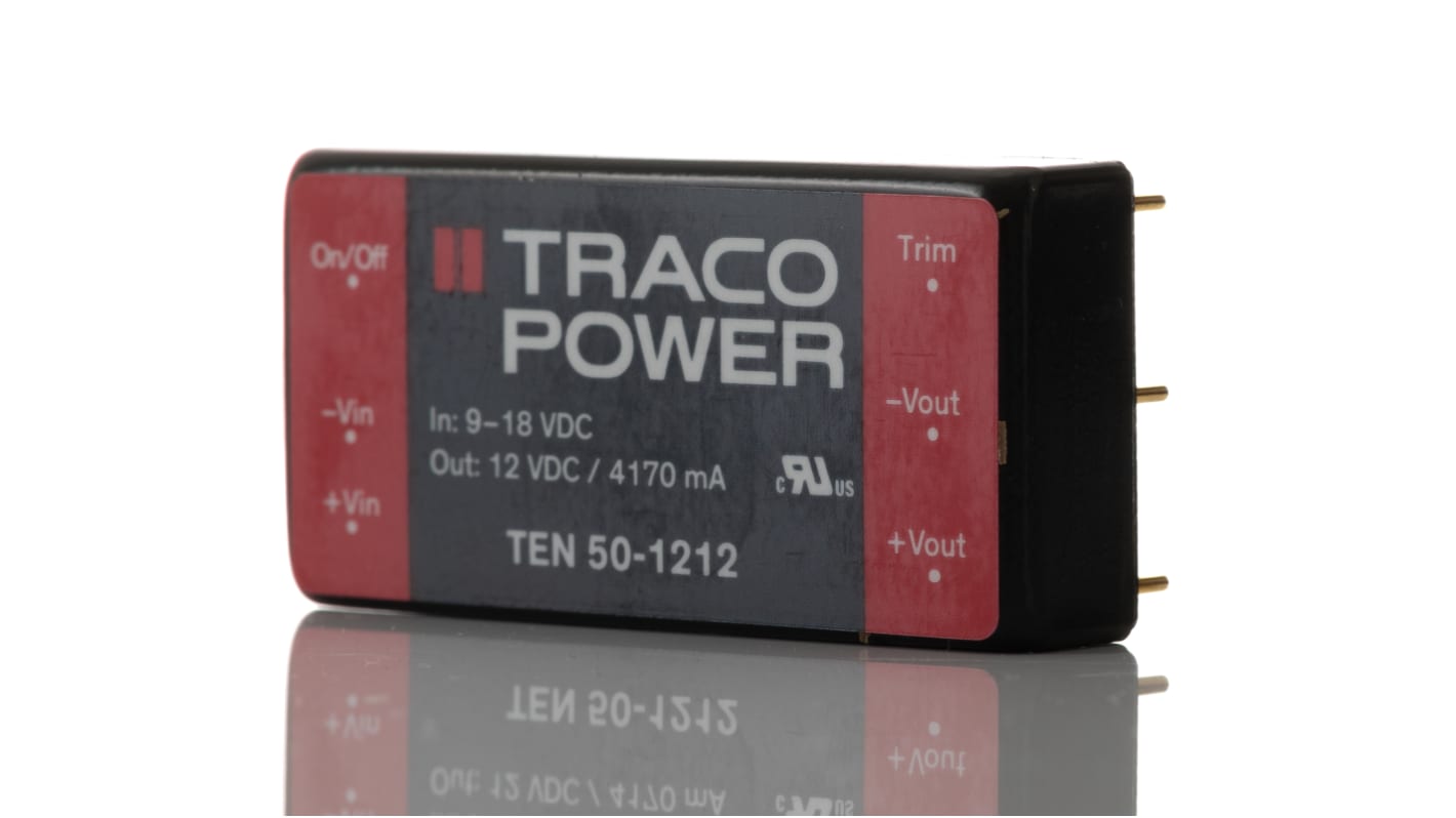 TRACOPOWER TEN 50 DC/DC-Wandler 50W 12 V dc IN, 12V dc OUT / 4.17A Durchsteckmontage 1.5kV dc isoliert