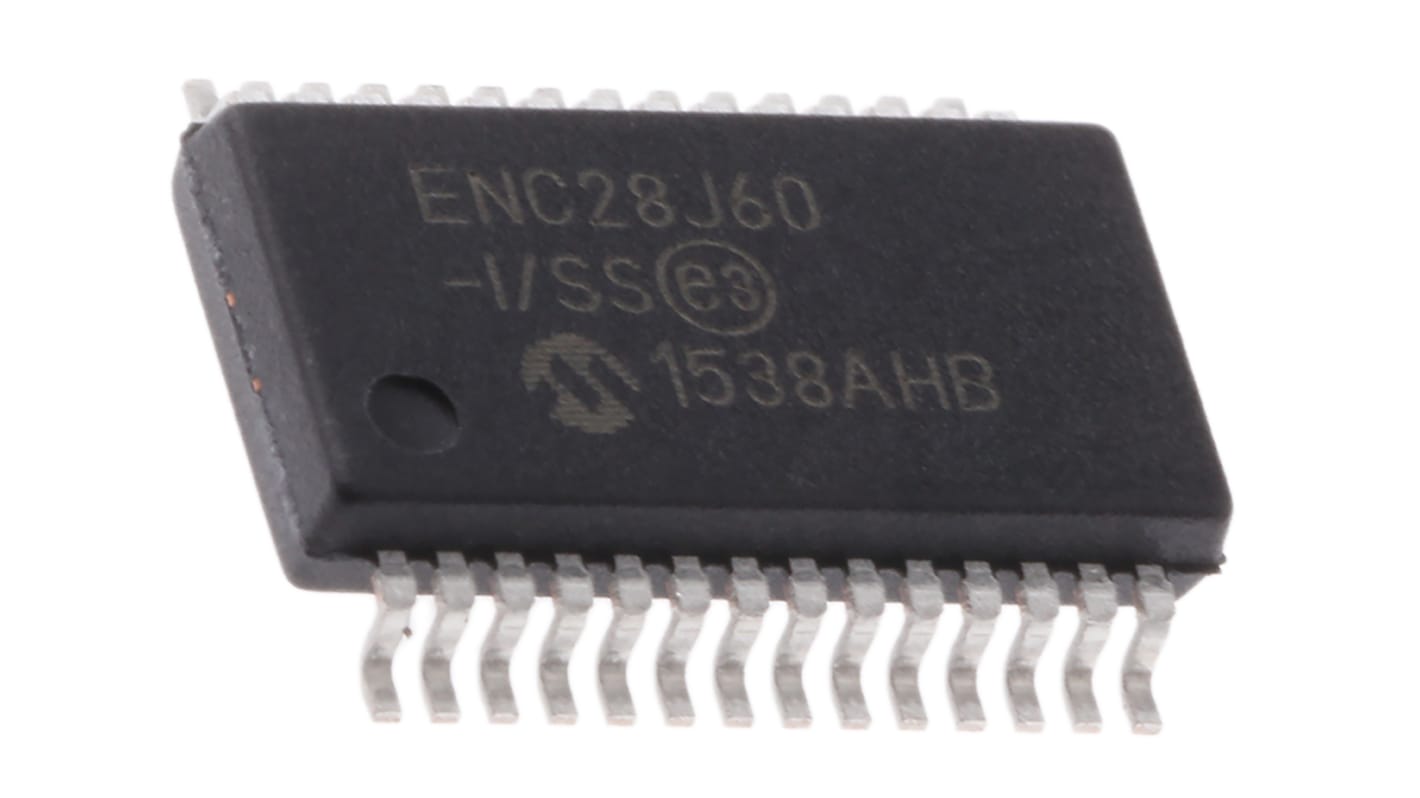 Controlador Ethernet, ENC28J60-I/SS, Serie SPI, MII, MIIM, 10Mbps, SSOP, 28-Pines, 3,3 V