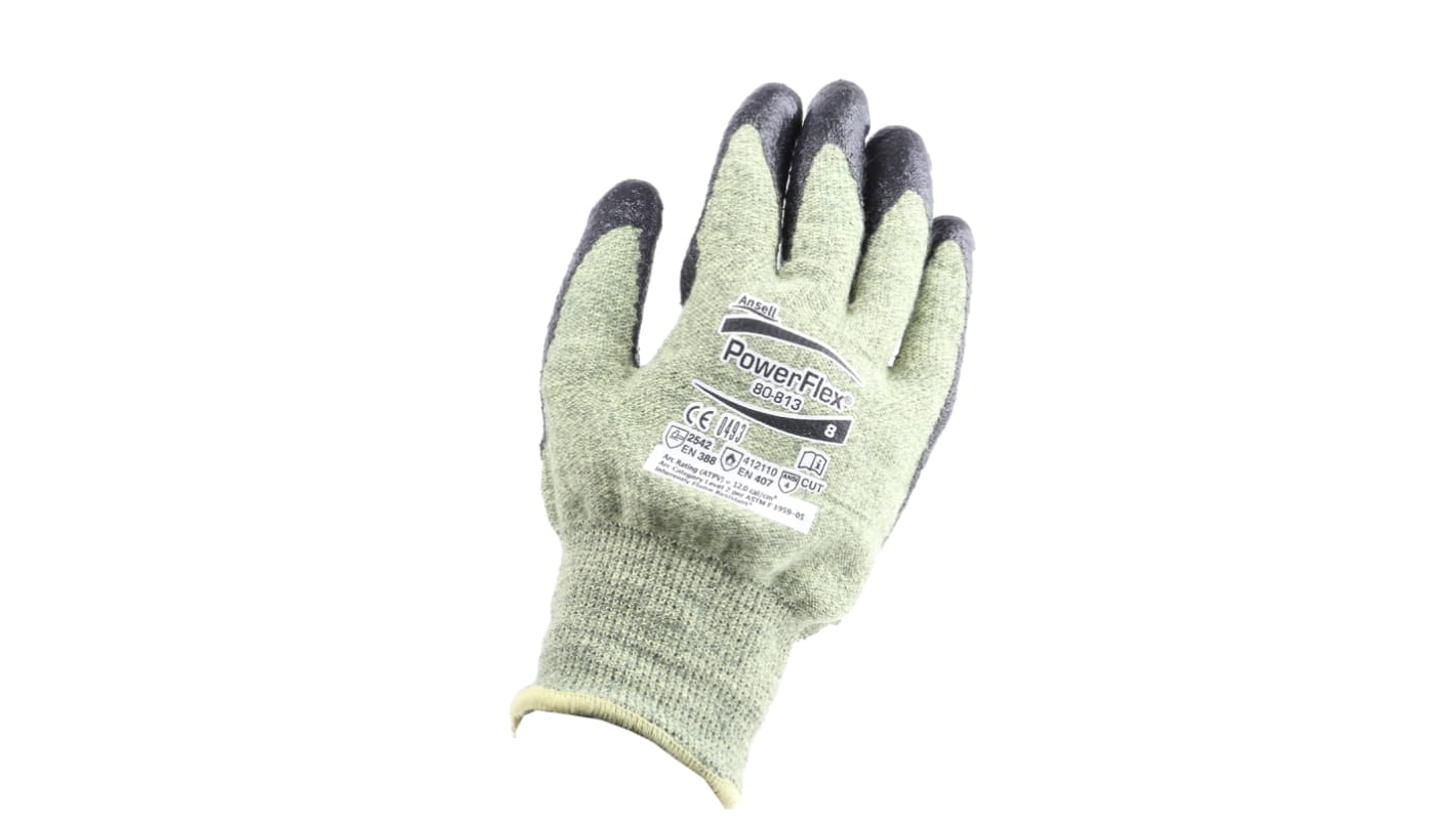 Ansell Hynit Green Kevlar Heat Resistant Work Gloves, Size 8, Medium, Neoprene Coating