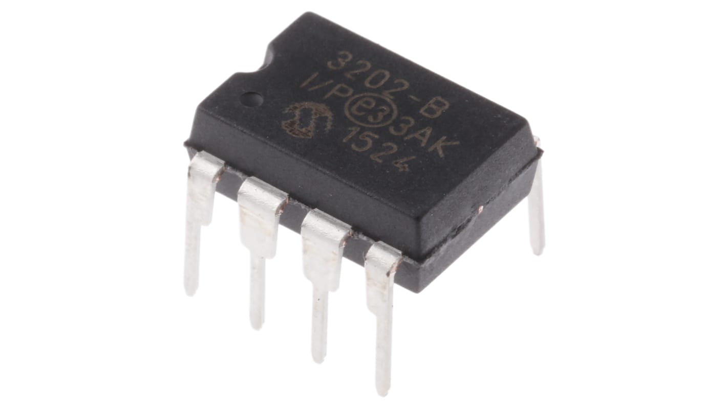 Microchip A/Dコンバータ, 12ビット, ADC数:2, 100ksps, MCP3202-BI/P