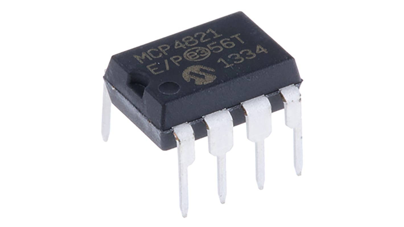 DAC MCP4821-E/P, 1, 12 bit-, 12LSB, Seriale (SPI), 8-Pin, PDIP