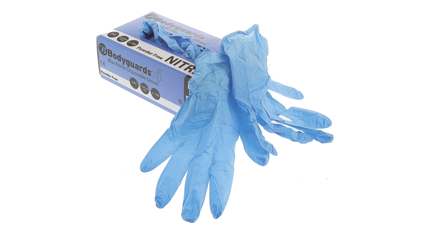 RS PRO Blue Powder-Free Nitrile Disposable Gloves, Size 8.5, Large, Food Safe, 100 per Pack