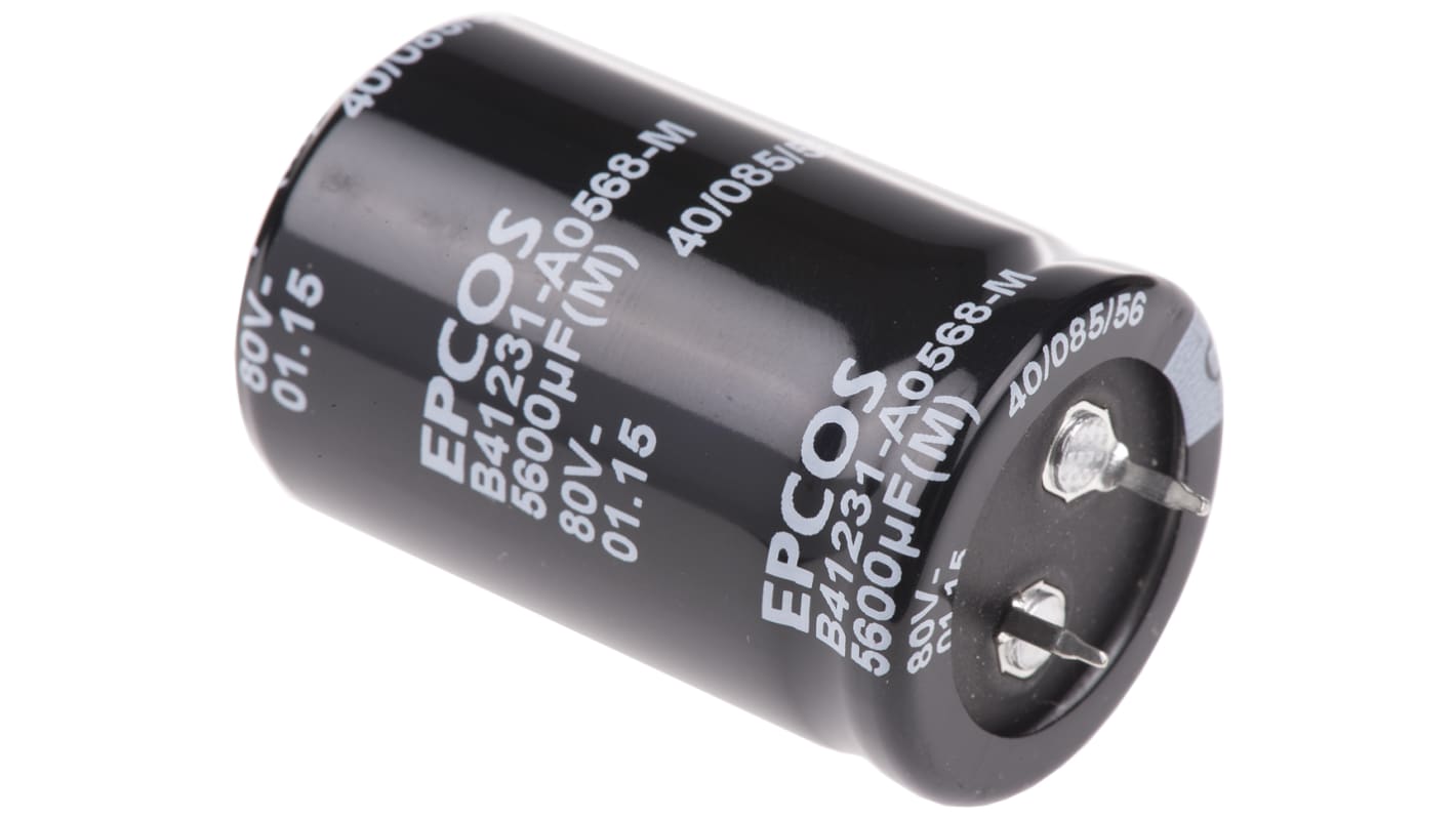 EPCOS 5600μF Aluminium Electrolytic Capacitor 80V dc, Snap-In - B41231A0568M000