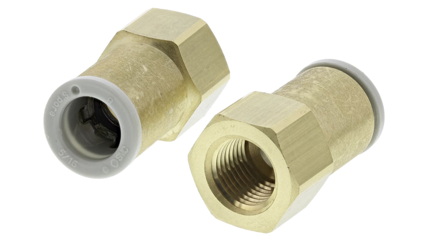 SMC KQ2 Series Straight Threaded Adaptor, Rc 1/8 Female to Push In 8 mm, Threaded-to-Tube Connection Style