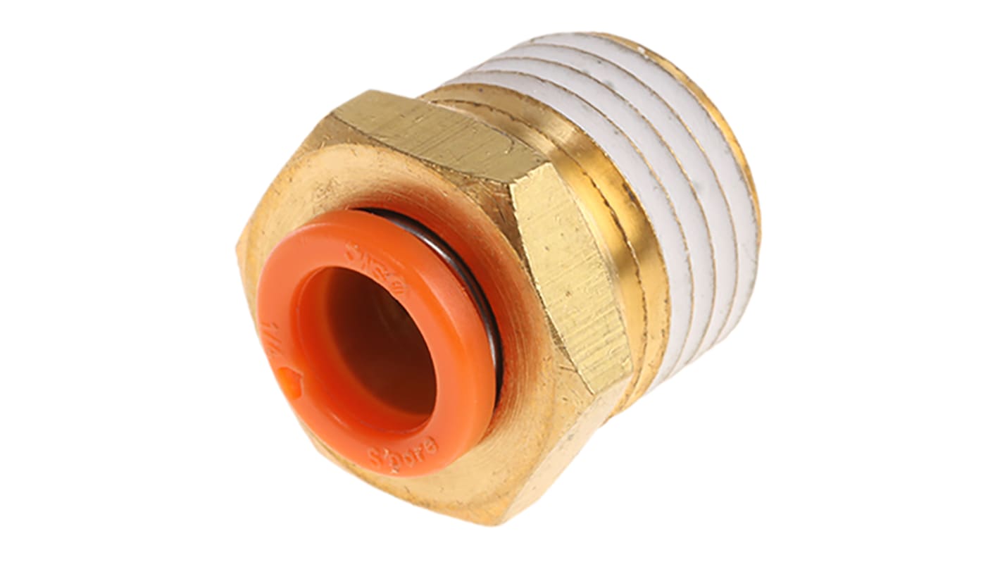 SMC KQ2 Series Straight Threaded Adaptor, NPT 1/4 Male to Push In 1/4 in, Threaded-to-Tube Connection Style