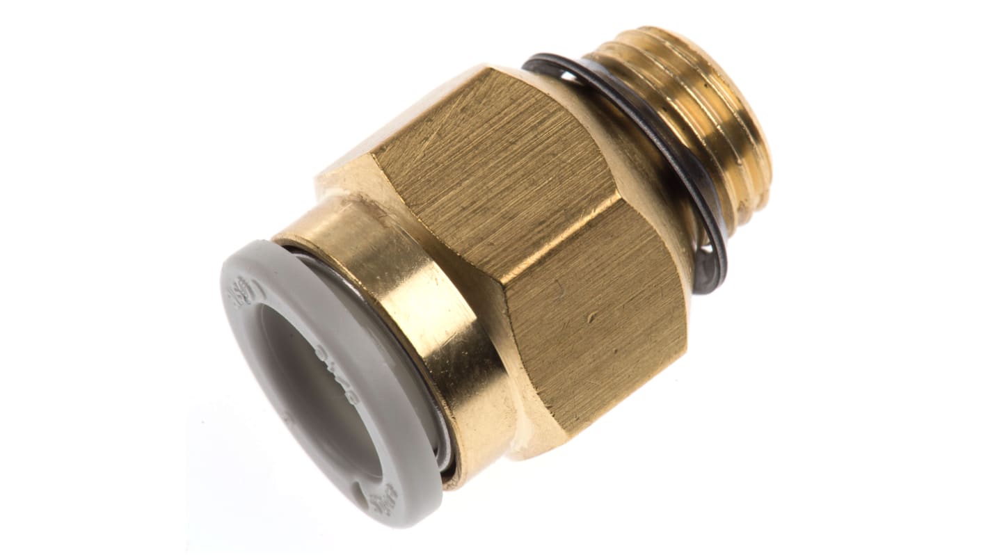 SMC KQ2 Series Straight Threaded Adaptor, Uni 1/8 Male to Push In 8 mm, Threaded-to-Tube Connection Style