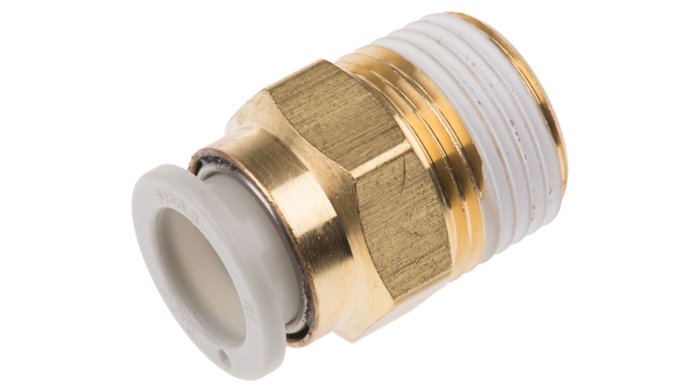 SMC KQ2 Series Straight Threaded Adaptor, R 3/8 Male to Push In 10 mm, Threaded-to-Tube Connection Style