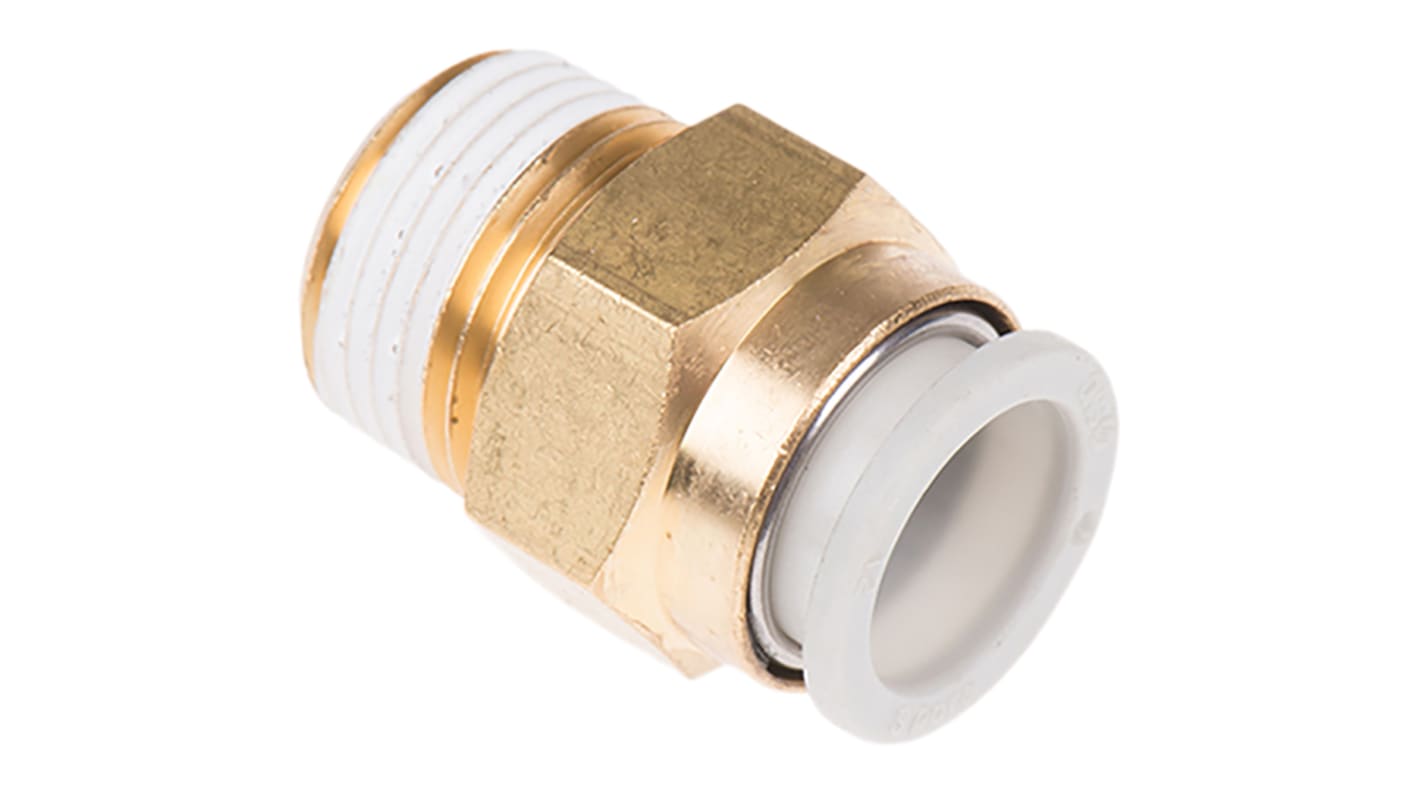 SMC KQ2 Series Straight Threaded Adaptor, R 3/8 Male to Push In 12 mm, Threaded-to-Tube Connection Style