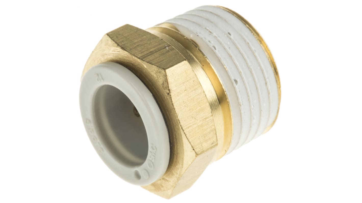 SMC KQ2 Series Straight Threaded Adaptor, R 1/2 Male to Push In 12 mm, Threaded-to-Tube Connection Style