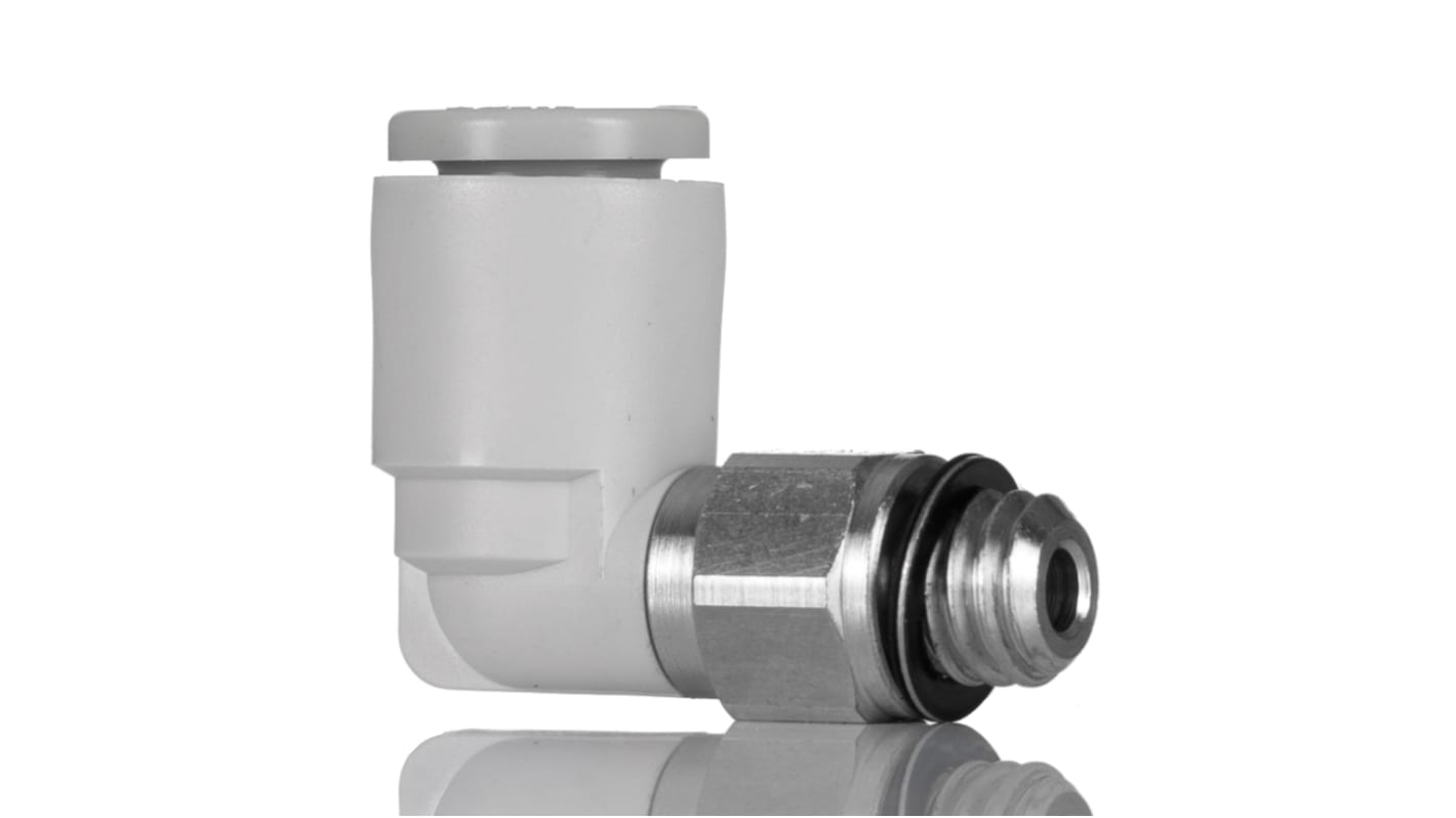SMC KQ2 Series Elbow Threaded Adaptor, M3 Male to Push In 4 mm, Threaded-to-Tube Connection Style