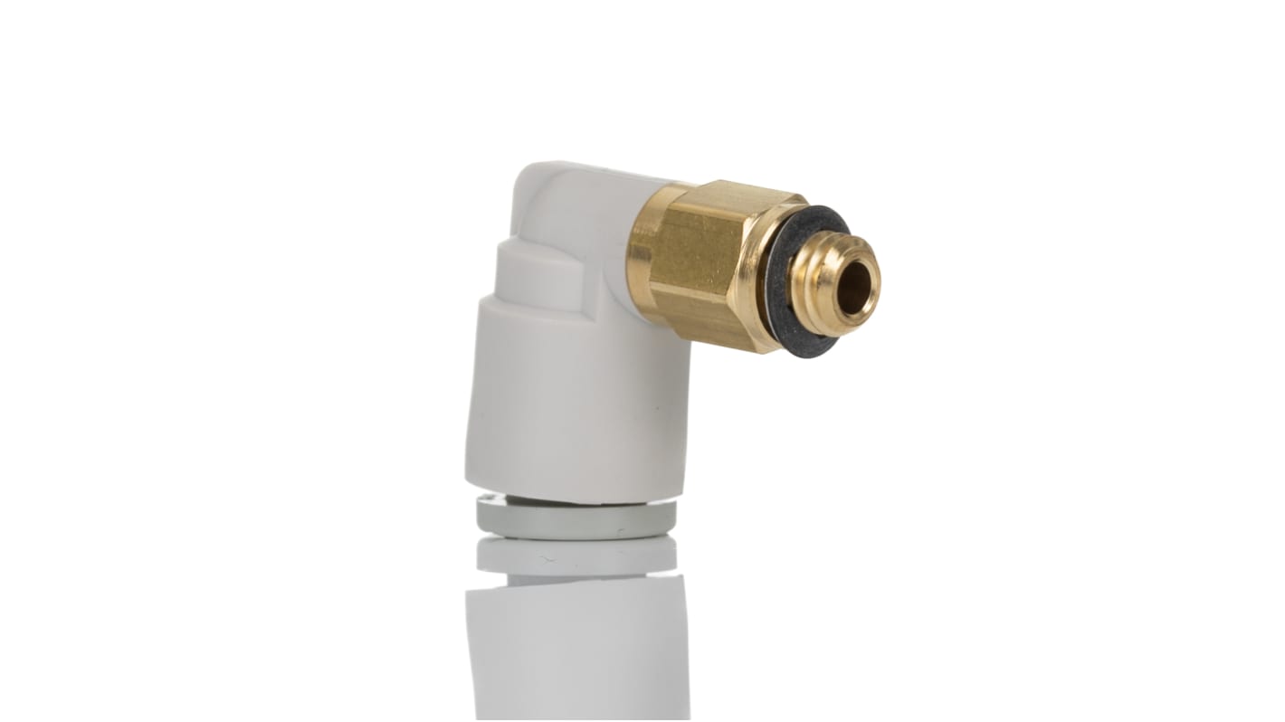 SMC KQ2 Series Elbow Threaded Adaptor, M5 Male to Push In 6 mm, Threaded-to-Tube Connection Style