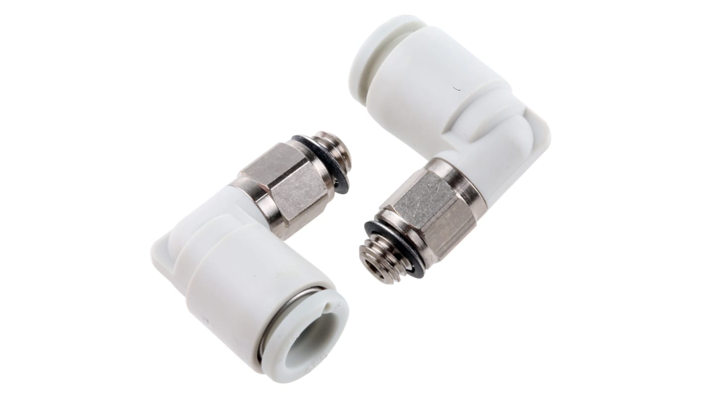 Adaptateur fileté coudé SMC KQ2 vers Enfichable 6 mm Mâle M5