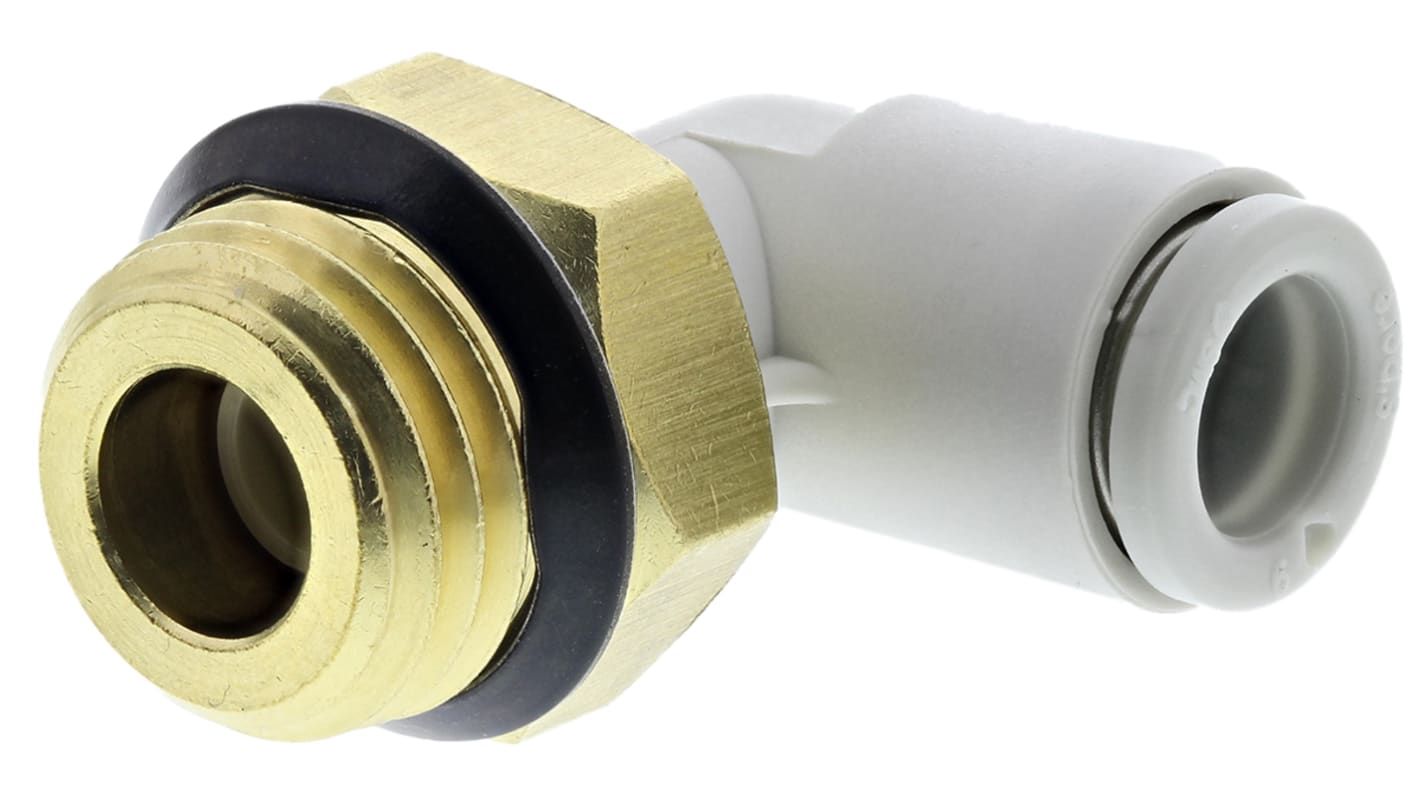 SMC KQ2 Series Elbow Threaded Adaptor, Uni 1/4 Male to Push In 6 mm, Threaded-to-Tube Connection Style