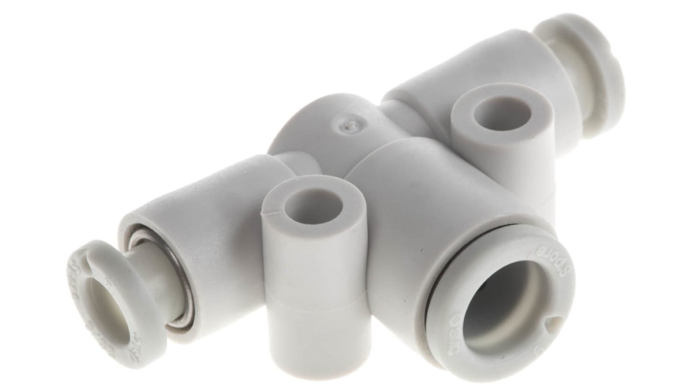 SMC KQ2 Series Tee Tube-to-Tube Adaptor Push In 6 mm, Push In 4 mm to Push In 4 mm, Tube-to-Tube Connection Style