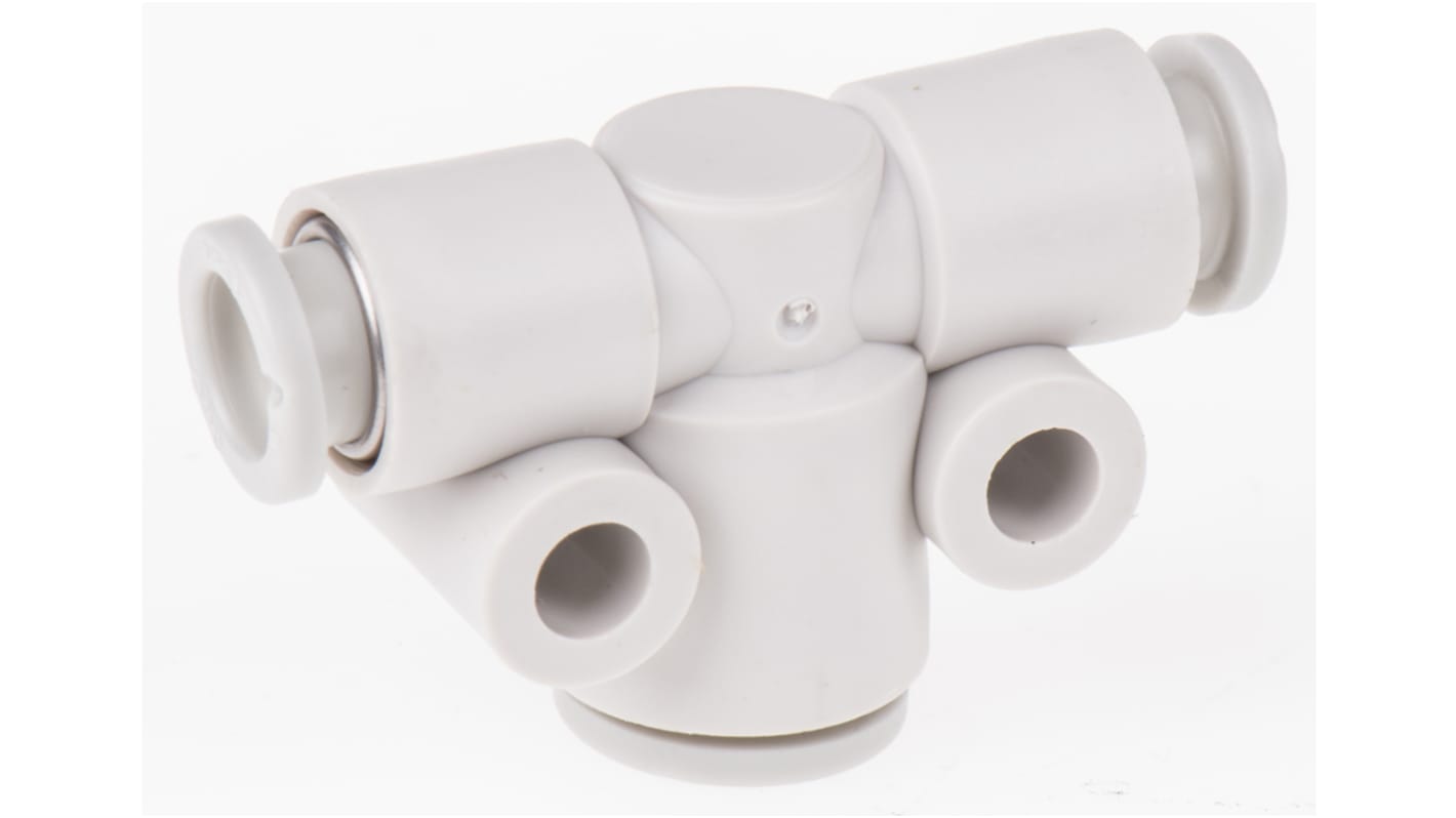 SMC KQ2 Series Tee Tube-to-Tube Adaptor Push In 8 mm, Push In 6 mm to Push In 6 mm, Tube-to-Tube Connection Style