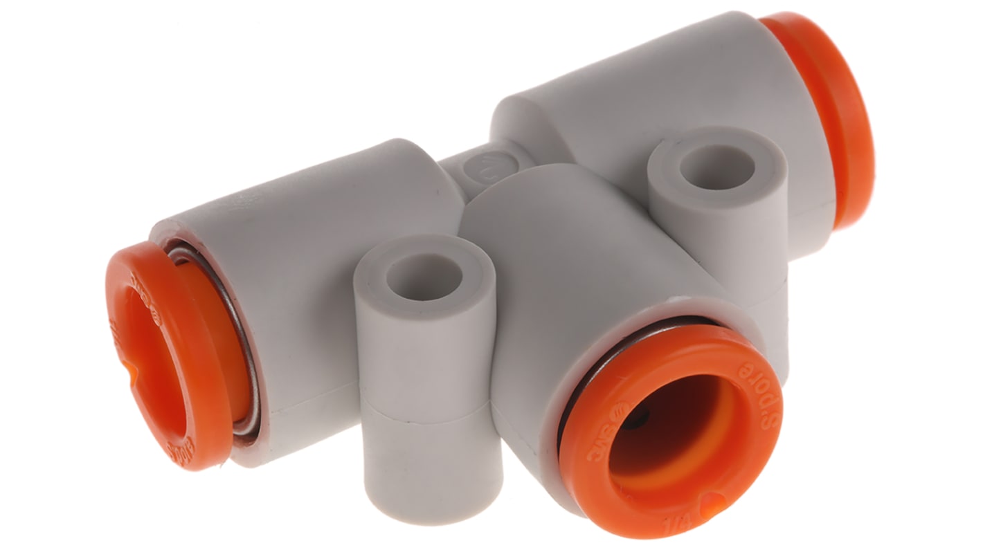 SMC KQ2 Series Tee Tube-to-Tube Adaptor Push In 1/4 in, Push In 1/4 in to Push In 1/4 in, Tube-to-Tube Connection Style