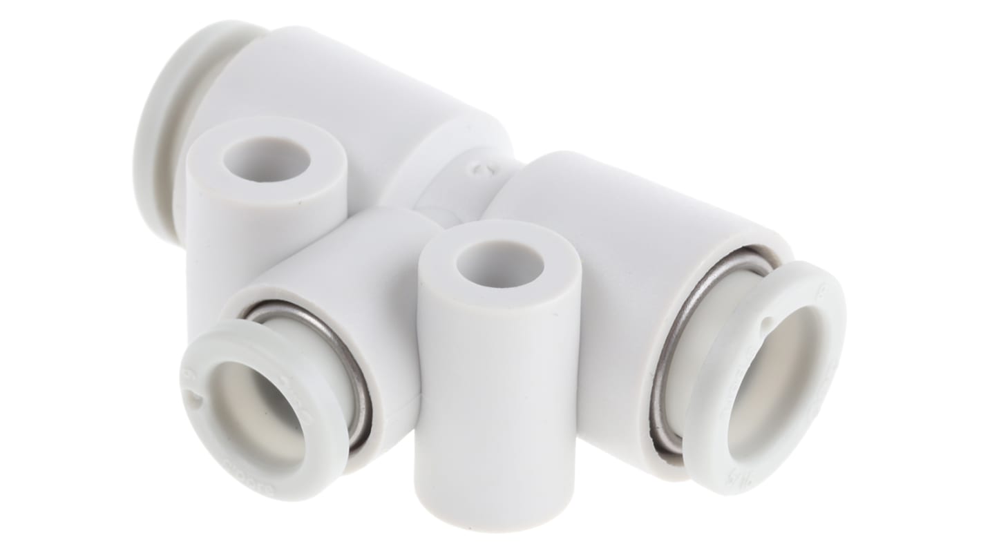 SMC KQ2 Series Tee Tube-to-Tube Adaptor Push In 6 mm, Push In 8 mm to Push In 8 mm, Tube-to-Tube Connection Style