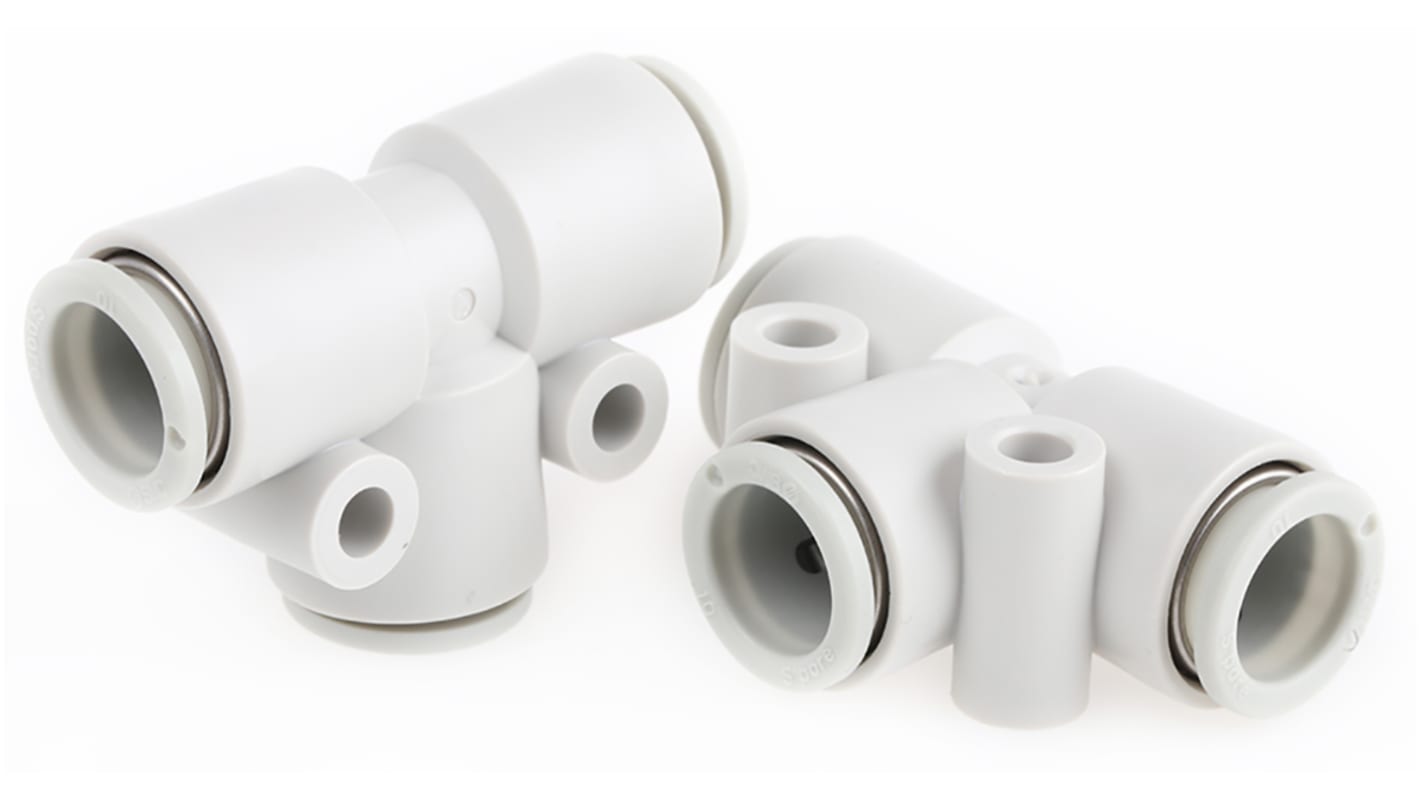 SMC KQ2 Series Tee Tube-to-Tube Adaptor Push In 10 mm, Push In 10 mm to Push In 10 mm, Tube-to-Tube Connection Style