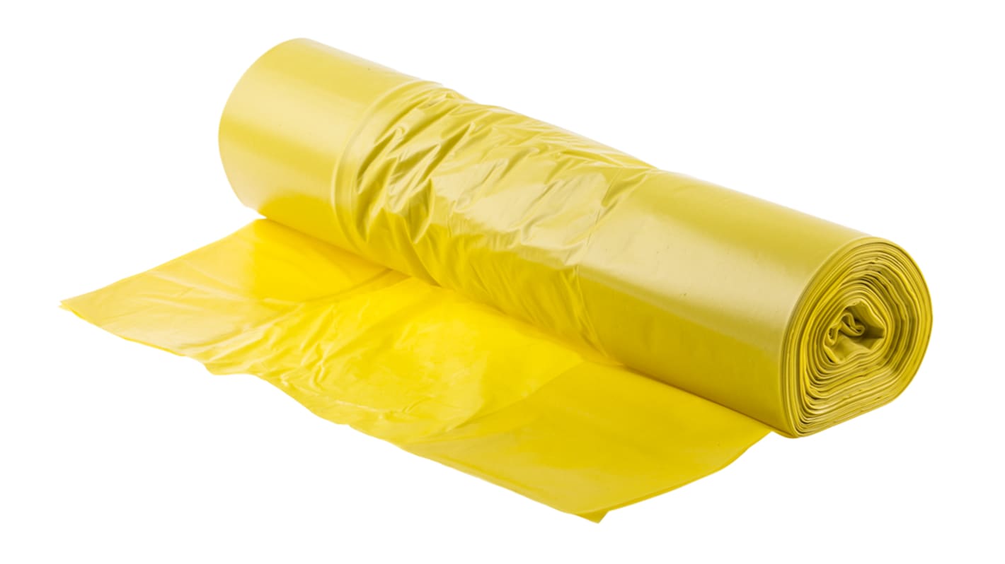 Sacchetto per spazzatura RS PRO, capacità 110L, in Plastica, Giallo, 50 pezzi