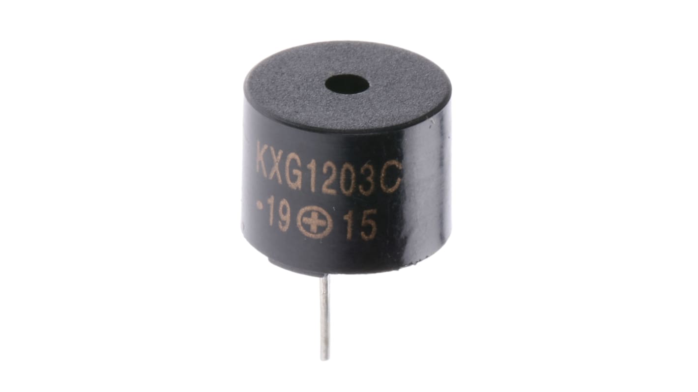 Kingstate 85dB Through Hole Continuous Internal Magnetic Buzzer Component, 12 (Dia.) x 9.5mm, 2V dc Min, 5V dc Max