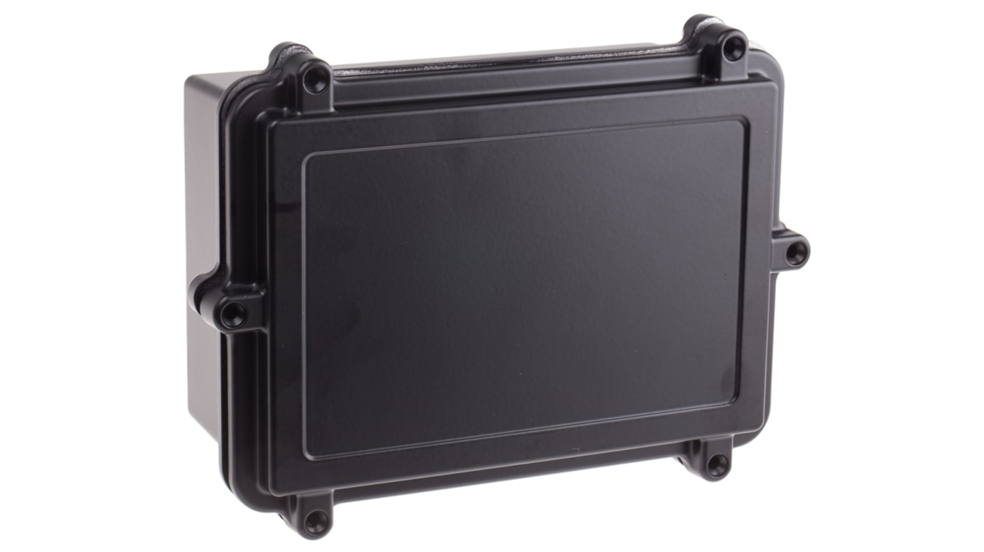 RS PRO Black Aluminium Enclosure, IP67, Flanged, Black Lid, 202 x 142 x 80mm