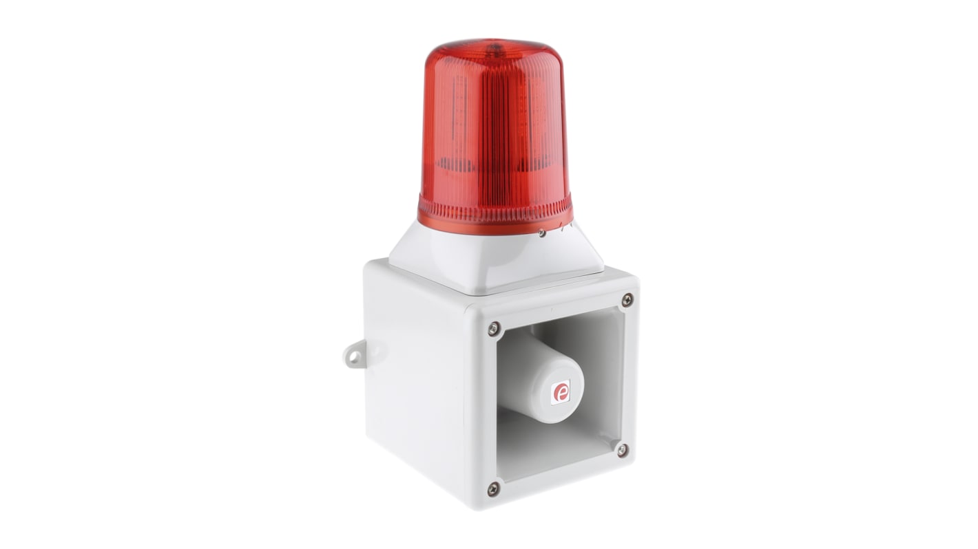 e2s AB105LDA Serien Lydgiver - signallys - kombineret, Rød linse, 112dB/ 1 m, 230 V ac