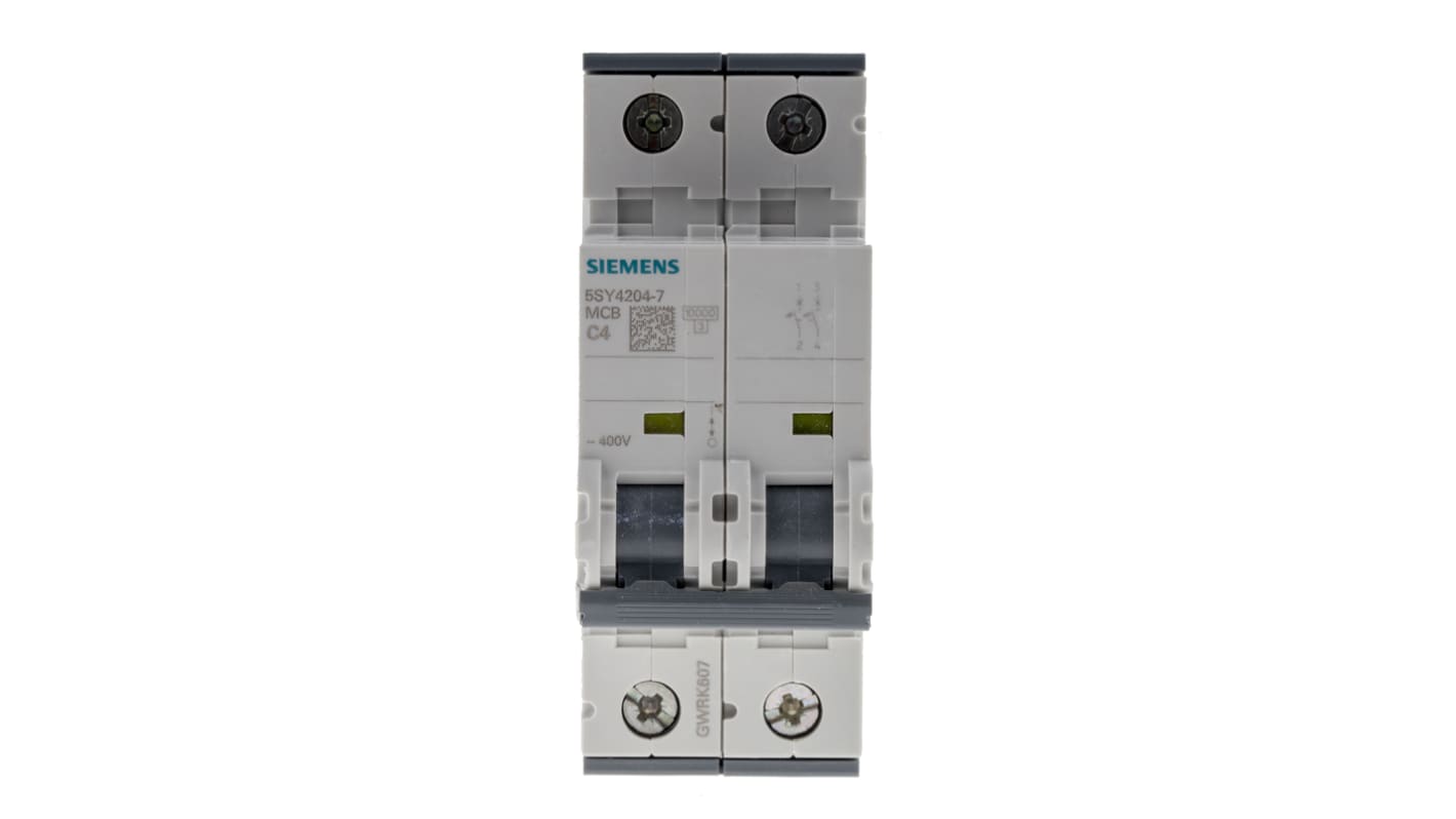 Disjoncteur Siemens 5SY4 2P, 4A, montage rail DIN